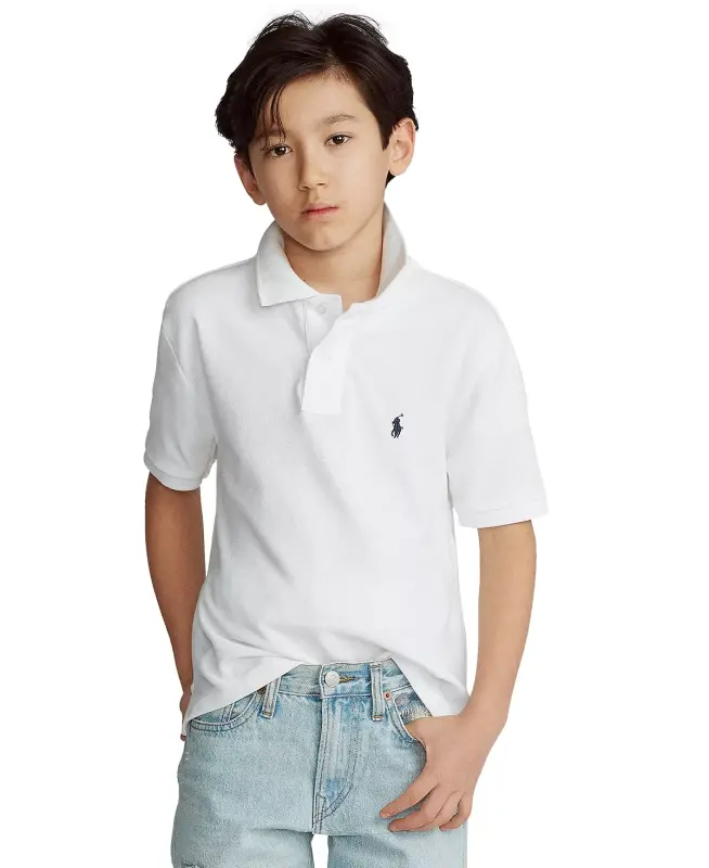 8-20 Boys' Cotton Mesh Logo Polo Shirt - White - 4