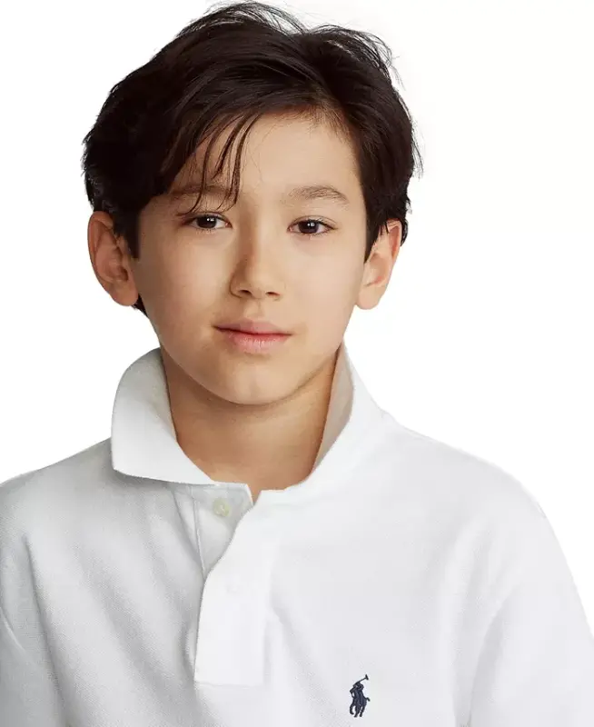 8-20 Boys' Cotton Mesh Logo Polo Shirt - White - 3