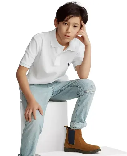 8-20 Boys' Cotton Mesh Logo Polo Shirt - White - 5
