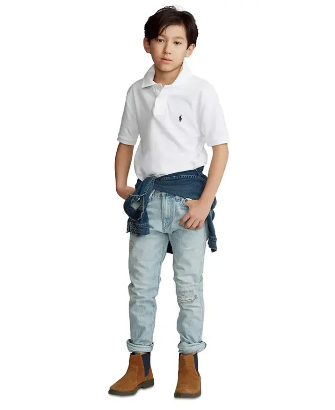 8-20 Boys' Cotton Mesh Logo Polo Shirt - White - 6