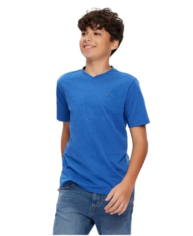 Big Boys' Solid Embroidered Logo V-Neck Tee - Blue Jean - 4