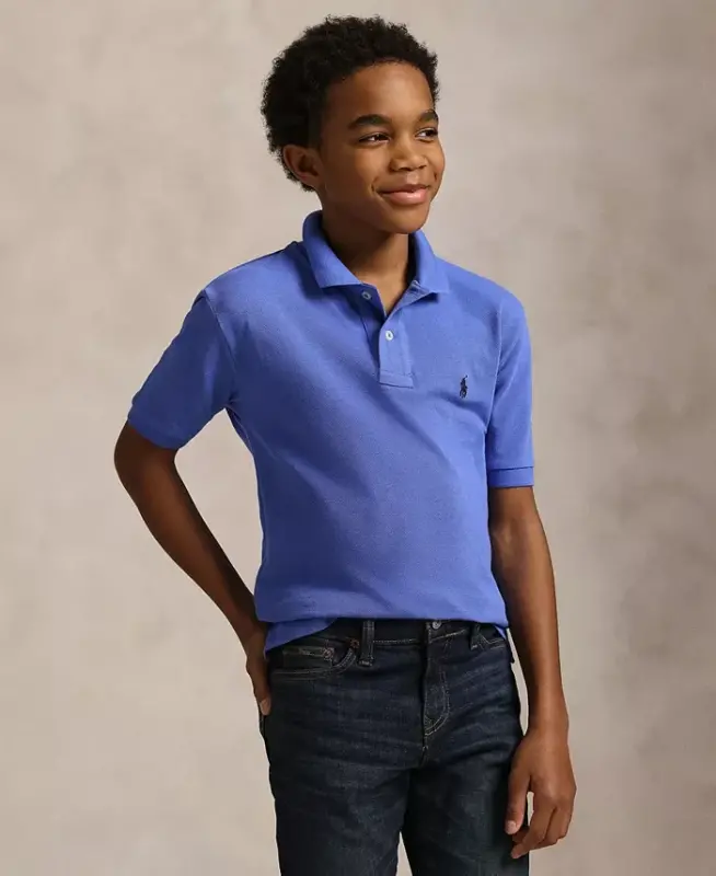 8-20 Boys' Cotton Mesh Logo Polo Shirt - Scottsdale Blue - 1