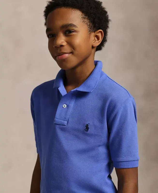 8-20 Boys' Cotton Mesh Logo Polo Shirt - Scottsdale Blue - 3