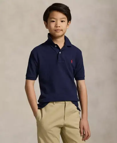 8-20 Boys' Cotton Mesh Logo Polo Shirt - Refined Navy 