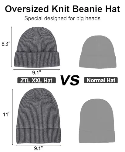 Oversize XXL Beanie Hat for Big Heads 23.6