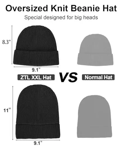 Oversize XXL Beanie Hat for Big Heads 23.6