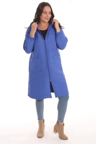 Angelino Büyük Kareli Desen Fermuarlı Saks Kap - 3