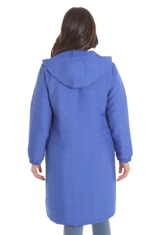 Angelino Büyük Kareli Desen Fermuarlı Saks Kap - 5