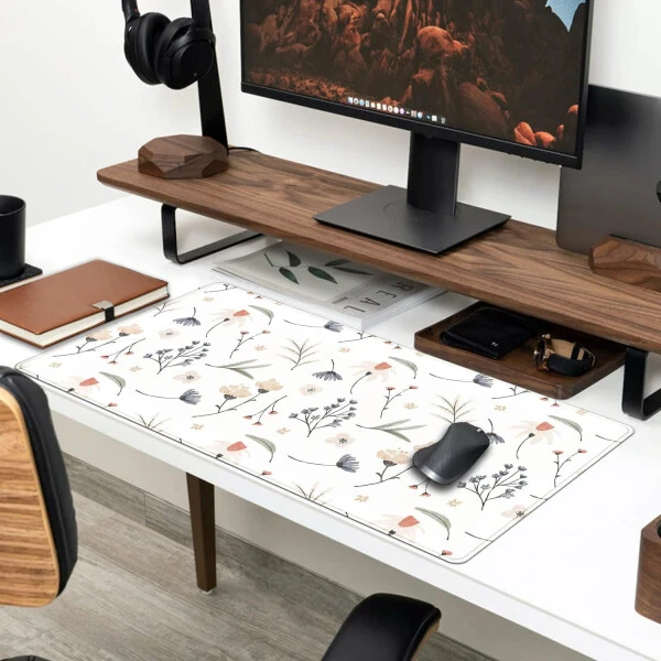 armdgodx White Flowers & Grass Mouse Pad, White-B-WHITEFLOWERSANDGRASS - 3