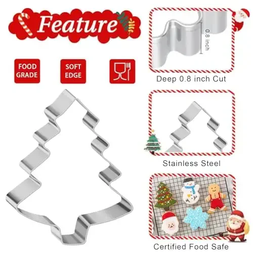 Large Christmas Cookie Cutters Set 6 Pcs, Kimfead Holiday Cookie Cutters - Gingerbread Man, Christmas Tree, Snowflake, Snowman and Santa Claus Cookies Mold - 3