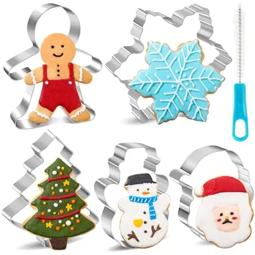 Large Christmas Cookie Cutters Set 6 Pcs, Kimfead Holiday Cookie Cutters - Gingerbread Man, Christmas Tree, Snowflake, Snowman and Santa Claus Cookies Mold - 1