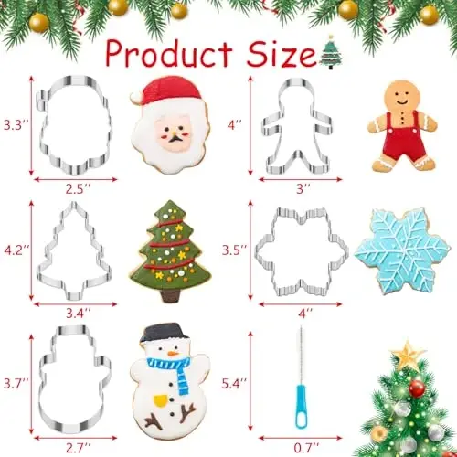 Large Christmas Cookie Cutters Set 6 Pcs, Kimfead Holiday Cookie Cutters - Gingerbread Man, Christmas Tree, Snowflake, Snowman and Santa Claus Cookies Mold - 2