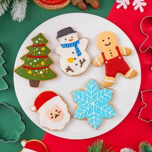 Large Christmas Cookie Cutters Set 6 Pcs, Kimfead Holiday Cookie Cutters - Gingerbread Man, Christmas Tree, Snowflake, Snowman and Santa Claus Cookies Mold - 6