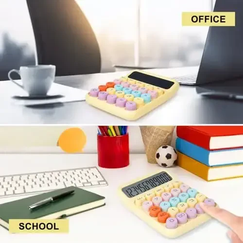 DANRONG Mechanical Switch Calculator with Big Buttons, Calculators Desktop, 12 Digits, Large LCD Display, Desk Calculator, Cute Pink Calculators for Teachers Students Basic Office (Yellow) - 6