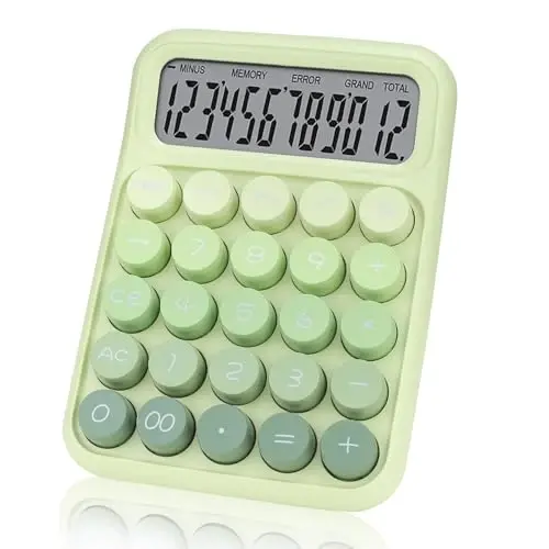 Mechanical Switch Calculator with Big Buttons, 12 Digits, Large LCD Display, Cute Pink Desktop Calculator, Aesthetic School Supplies for Office, School, Home & Business Use, Automatic Sleep (Green) 