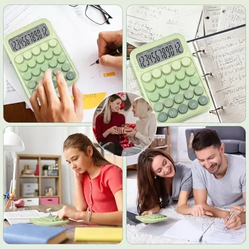 Mechanical Switch Calculator with Big Buttons, 12 Digits, Large LCD Display, Cute Pink Desktop Calculator, Aesthetic School Supplies for Office, School, Home & Business Use, Automatic Sleep (Green) - 6