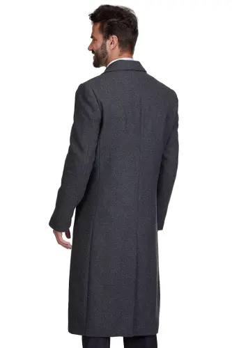 Big & Tall Double-Breasted Knee Length Wool Blend Three Button Long Overcoat Top Coat - Charcoal - 3