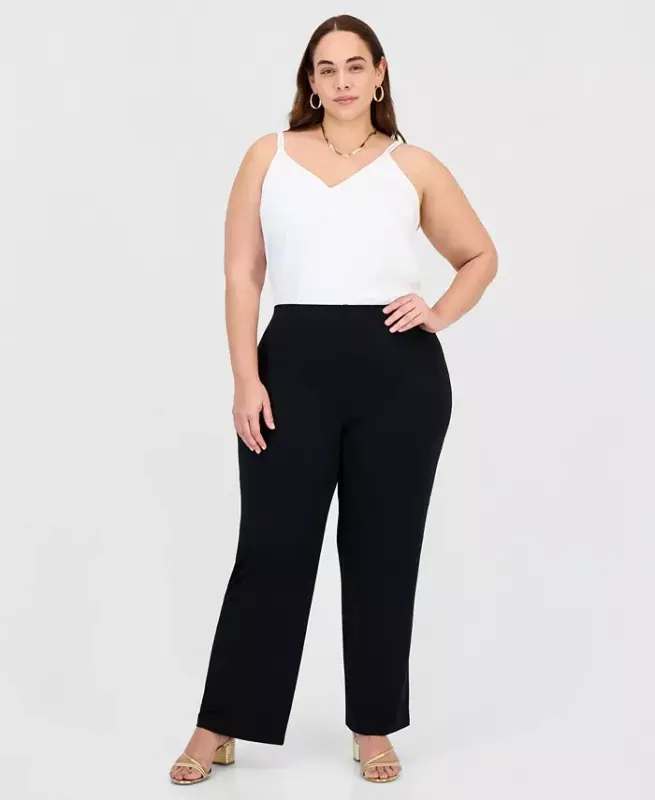 Plus and Petite Plus Size Wide-Leg Pull-On Pants, Exclusively at Modazone - Deep Black - 1