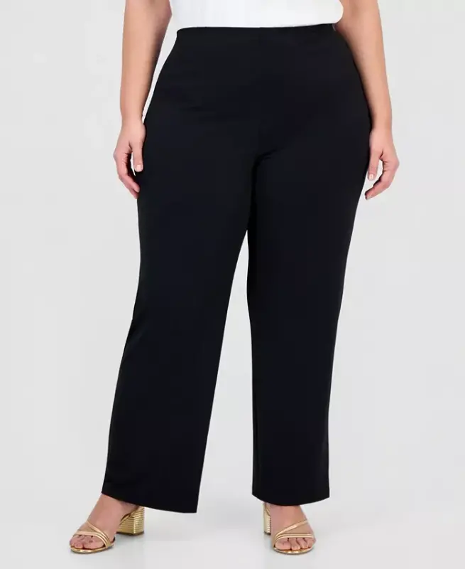 Plus and Petite Plus Size Wide-Leg Pull-On Pants, Exclusively at Modazone - Deep Black - 2