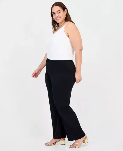 Plus and Petite Plus Size Wide-Leg Pull-On Pants, Exclusively at Modazone - Deep Black - 3