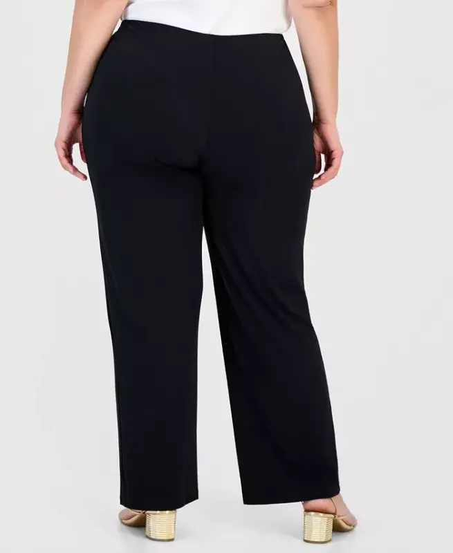 Plus and Petite Plus Size Wide-Leg Pull-On Pants, Exclusively at Modazone - Deep Black - 4