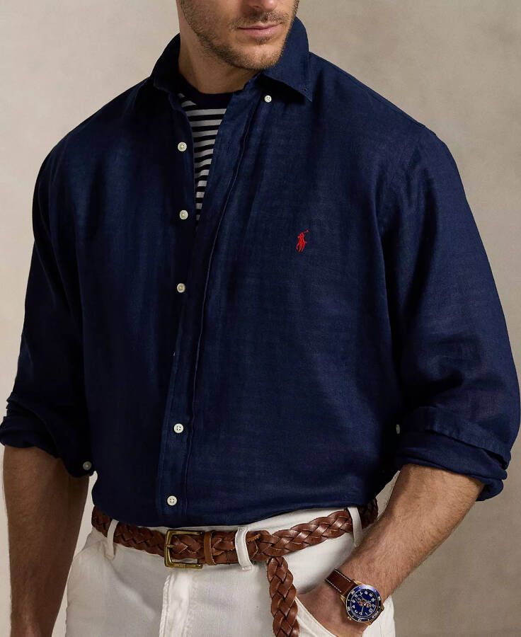 Men's Big & Tall Linen Shirt-Newport Navy - 3