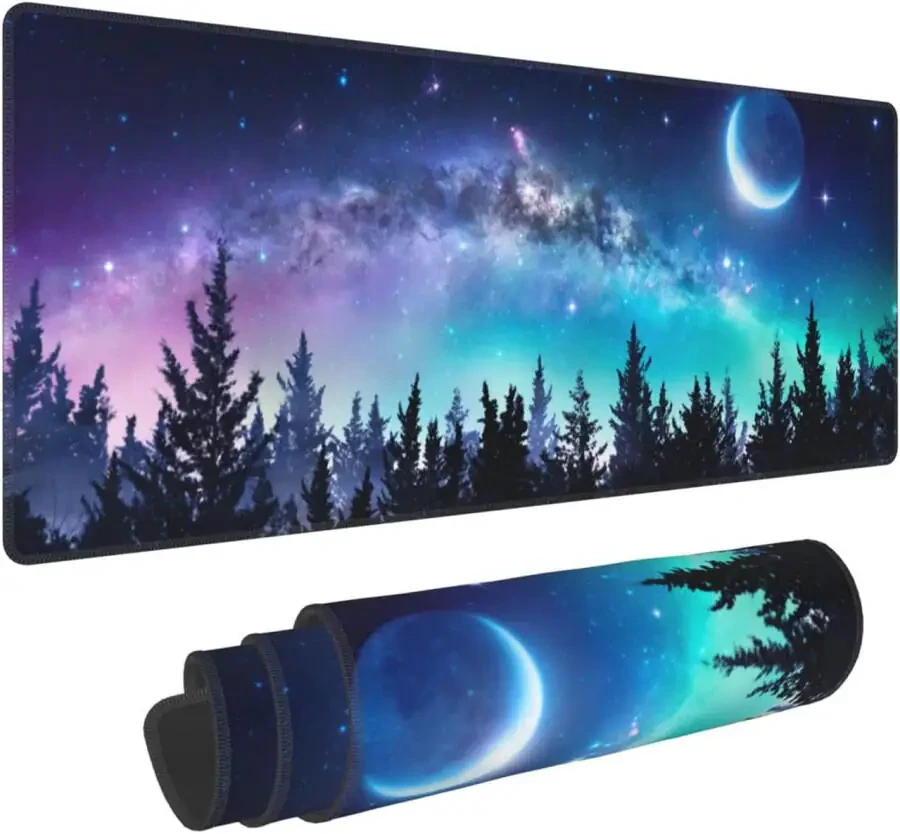 Forest Tree Night Galaxy Landscape Gaming Mouse Pad Large XL Long Extended Pads Big Mousepad Keyboard Mouse Mat Desk Pad Home Office Decor Accessories for Computer Pc Laptop-FORESTNIGHTGALAXY - 6