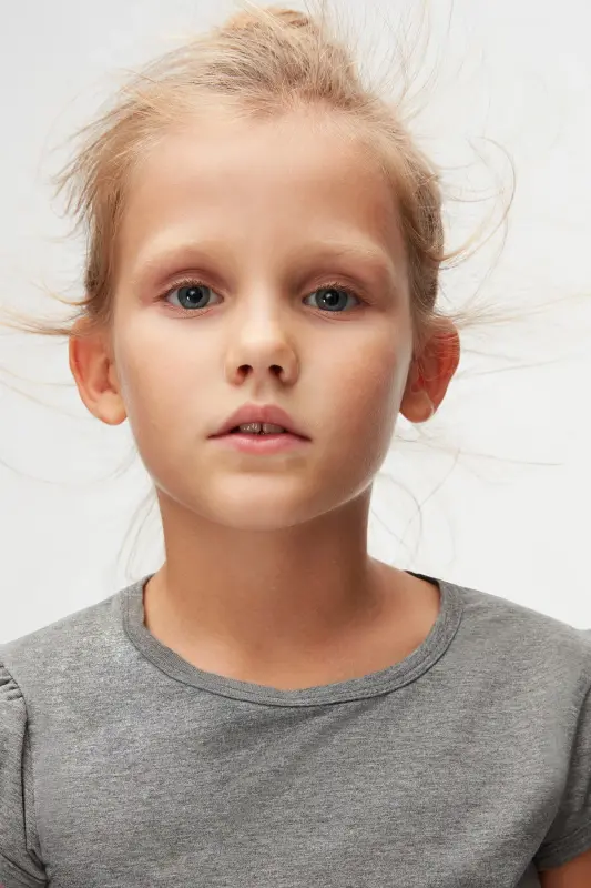 Buz Gri Basic Kız Çocuk Sıfır Yaka Karpuz Kol Tişört-FROST GRAY - 4