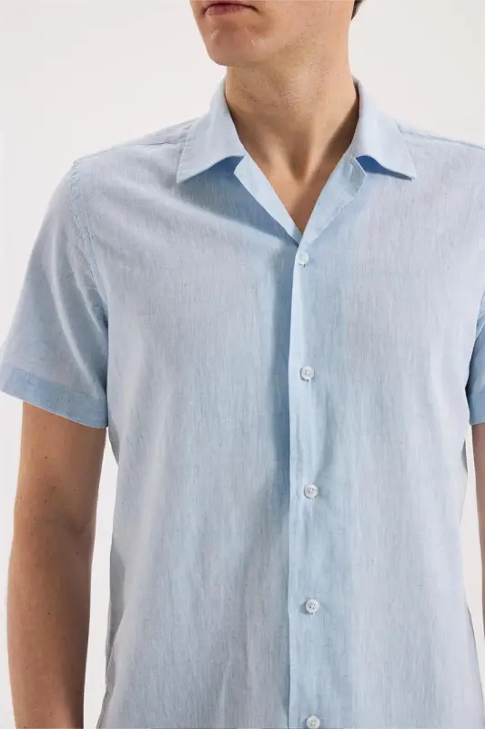 Buz Mavi Comfort Fit Klasik Yaka Kısa Kol Gömlek - 3