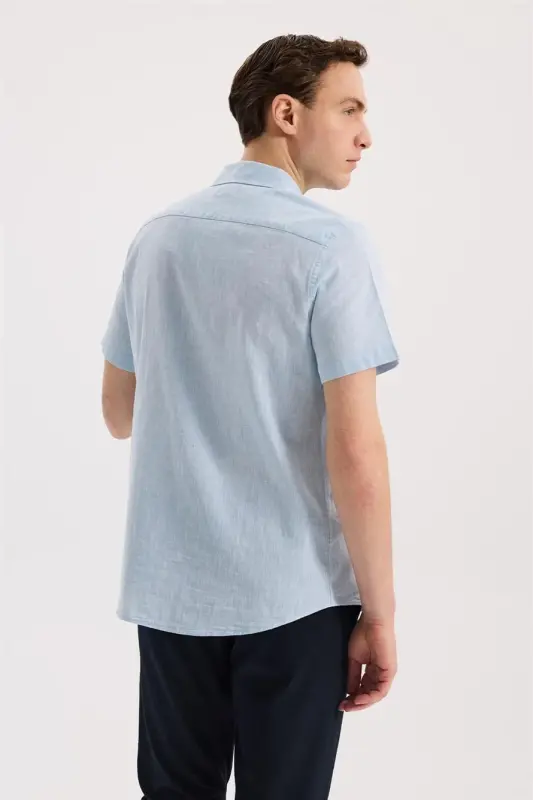 Buz Mavi Comfort Fit Klasik Yaka Kısa Kol Gömlek - 4
