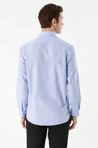 Buz Mavisi Slim Fit Düz Sert Yaka Kolay Ütülenebilen (HEDİYE KUTULU) Uzun Kollu Gömlek - 6