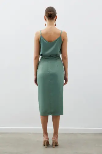 Büzgʻu Detalli Saten Yubka - HAKI-HAKI - 5