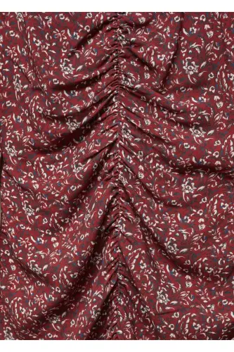 Büzgü detaylı çiçekli elbise - Bordo - 5
