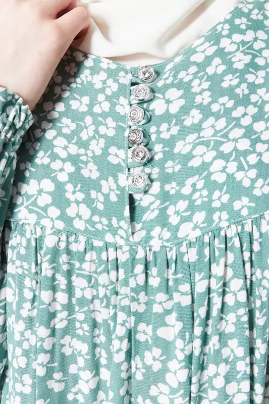 Büzgü Robadan Önü Düğmeli Viskon Kumaş Tessetür Giyim Anne Elbisesi Namaz Elbisesi-Turkuaz21 - 7