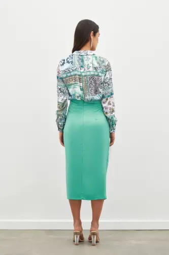 Büzguli detalli satin yubka - MİNT-MİNT - 6