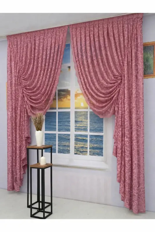 Büzgülü 2 Kanat Tül Fon Perde Gül Kurusu-Gül Kurusu - 2