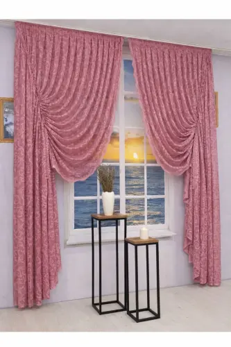 Büzgülü 2 Kanat Tül Fon Perde Gül Kurusu-Gül Kurusu - 3