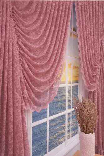 Büzgülü 2 Kanat Tül Fon Perde Gül Kurusu-Gül Kurusu - 4