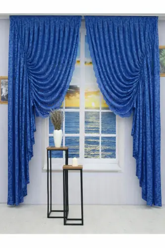 Büzgülü 2 Kanat Tül Fon Perde Koyu Mavi-Koyu Mavi - 1