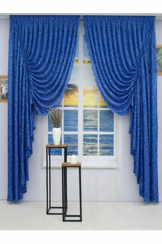 Büzgülü 2 Kanat Tül Fon Perde Koyu Mavi-Koyu Mavi - ARTPER PERDENIZ