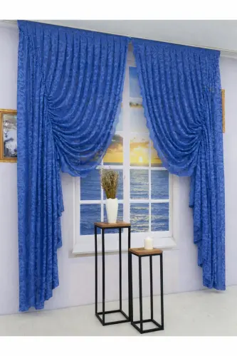 Büzgülü 2 Kanat Tül Fon Perde Koyu Mavi-Koyu Mavi - ARTPER PERDENIZ (1)