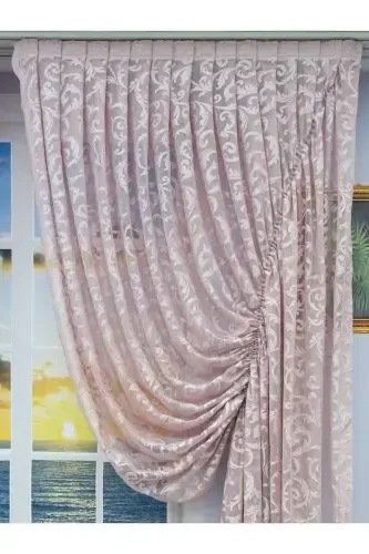 Büzgülü 2 Qanot Tül Fon Parda Pudra Pushti 100 X 270-Pudra Pushti - ARTPER PERDENIZ (1)