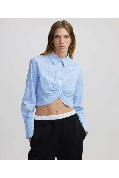 Büzgülü çizgi desen gömlek - İPEKYOL