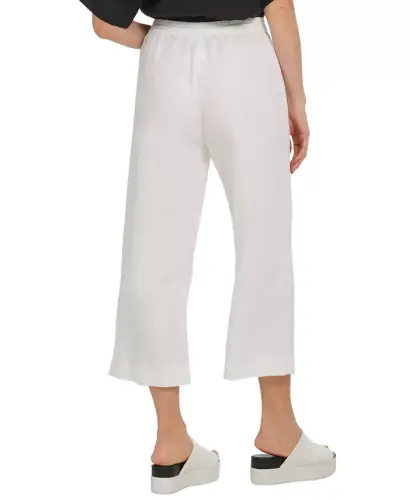 Pull-On Wide-Leg 100% Linen Pants - White - DKNY (1)