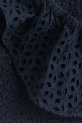 Büzgülü Kısa Üst-Koyu mavi - 5