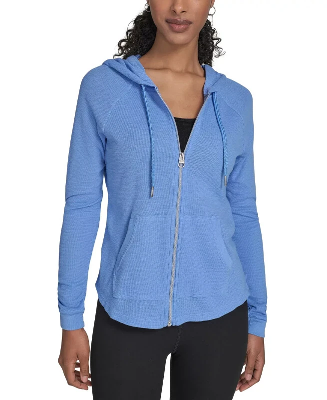 Ruched-Sleeve Zip Hoodie-Blue Twilight - CALVIN KLEIN