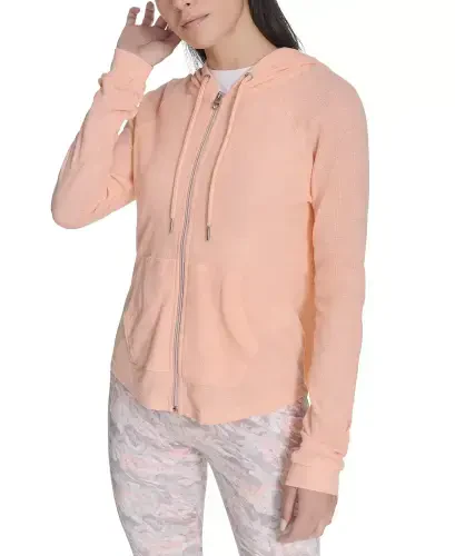 Ruched-Sleeve Zip Hoodie-Peach Nectar - CALVIN KLEIN (1)