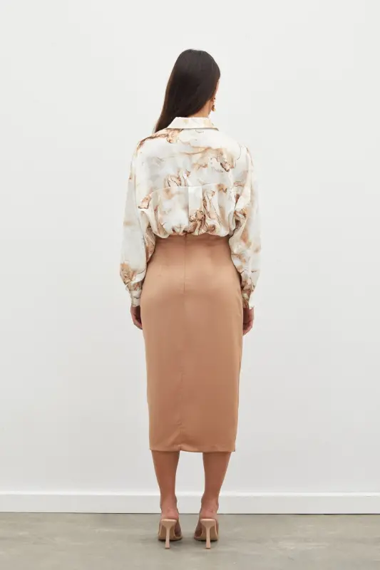 Büzmeli detallı atlas yubka - Tuya - TUYA - 7