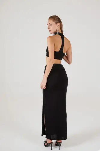 Buzzy Mato Hestiya Blyuzkasi, qora rang, bo'yin qismi bezakli, burmali. - 9