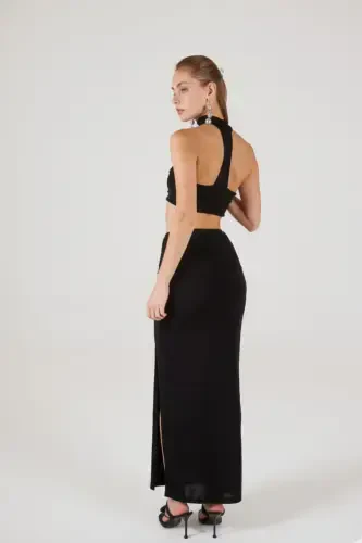 Buzzy Mato Yirtmachli Maksi Hestia Yubka Qora - 2